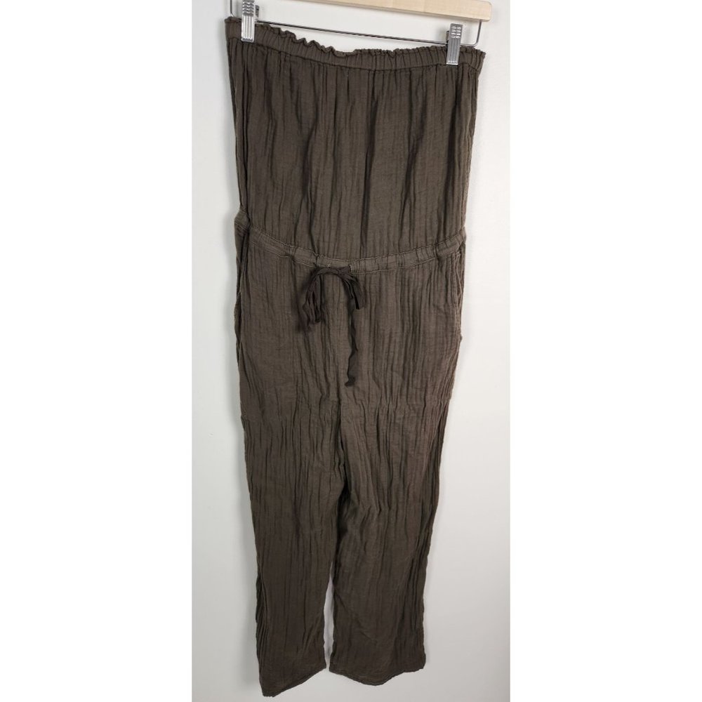 Velvet By Graham & Spencer XS Olive Green Strapless Crinkle Cotton Jumpsuit